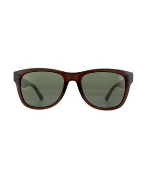 Lacoste Sunglasses L734S 210 Crystal Brown Green Green are a simple new wayfarer like style with the instantly recognisable alligator Lacoste logo at the temples and typical bright colours.