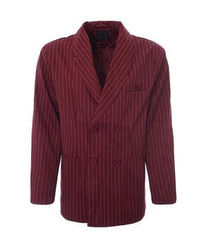 Main: 95% Polyester, Main: 5% Elastane. A Mennace double-breasted blazer in burgundy pinstripe is the epitome of a smart look that stands out. The classic pinstripe pattern exudes sophistication, while the rich burgundy hue adds a bold touch to any outfit. With its sharp tailoring and attention to detail, such as distinctive button accents, this blazer is a statement piece that's both stylish and functional. Whether you're heading to a business meeting or a social event, this blazer is sure to turn heads and elevate your style.