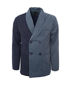 Main: 95% Polyester, Main: 5% Elastane. A Mennace double-breasted blazer in navy pinstripe is the epitome of a smart look that stands out. The classic pinstripe pattern exudes sophistication, while the rich blu hue adds a bold touch to any outfit. With its sharp tailoring and attention to detail, such as distinctive button accents, this blazer is a statement piece that's both stylish and functional. Whether you're heading to a business meeting or a social event, this blazer is sure to turn heads and elevate your style.