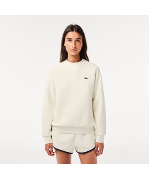 Dames Lacoste Crew Neck Cotton Blend Sweatshirt - Tweelaags katoen piqué mix - Geribde ronde hals met versteviging - Normale pasvorm - Toon-op-toon geribde afwerking op de polsbandjes en aan de onderkant van het kledingstuk - Geborduurde groene krokodil op de borst- Shell: 52% Katoen 41% Polyester 7% Elastan.  Ribboord: 93% Katoen 7% Elastaan.  Machinewasbaar - Ref: SF7073-70V