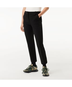 HF4531 Women's Slim Fit Stretch Cotton Chinos Slim fit Stretch cotton gabardine Two side pockets and two piped back pockets Belt with one contrast signature hoop and zip fastening Embroidered tone-on-tone crocodile branding