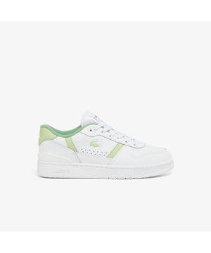 Womens Lacoste T-Clip Set Leather Trainers in white - green.- Synthetic upper with leather details.- Lace closure.- Tonal details and branding.- Debossed and printed crocodile on quarter.- Textile lining.- Rubber outsole.- Ref: 48SFA00402L6