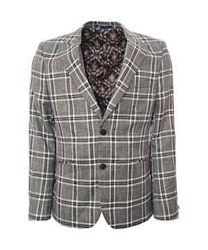 Body: 71% Polyester, Body: 27% Viscose, Body: 2% Elastane Make a statement with this sophisticated skinny fit metallic checked suit jacket from Harry Brown. Crafted from a blend of 71% polyester, 27% viscose, and 2% elastane, this jacket offers a comfortable and flexible fit. The grey color with a subtle metallic check pattern adds a modern and stylish twist to a classic design, making it perfect for both professional settings and special occasions. Pair it with the matching trousers for a complete, polished look that exudes confidence and elegance.