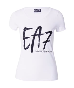 Het Das Logo Series dames T-shirt van EA7 heeft een ronde hals en korte mouwen. Het is elastisch en heeft een opvallende logo-print. Met zijn normale pasvorm is het zowel geschikt voor sportieve activiteiten als voor vrijetijdskleding. Het T-shirt biedt een hoog draagcomfort en bewegingsvrijheid. Het laat zich ideaal combineren met andere delen van de EA7-collectie.