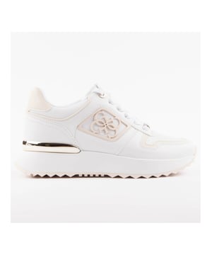 Basket Guess Koyaa Logo 4G Femme Weiß Polyurethan. Authentischer Schuh der Marke Guess - Streetwear/Sportswear-Design von Guess - Guess für modebewusste Frauen, perfekt für den Alltag - Die weißen Basket Guess passen perfekt in Ihre Garderobe - Bequemer Polyurethan-Material - Klassische Schnürsenkel - Koyaa Logo 4G - Synthetisch.