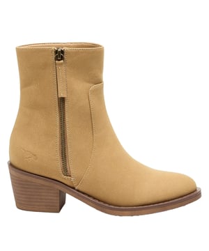 Upper: Faux Leather. Lining: Microfibre. Outsole: Rubber. 15cm Shaft. Chunky Heel. Heel Height: 5.6cm. Cut: Ankle. Design: Plain. Toe Style: Round. Fastening: Side Zip, Slip-on.