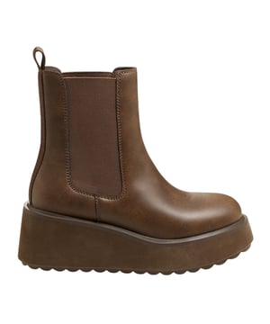 Upper: Faux Leather. Insole: Plush Foam. Pull Tab, Twin Gusset. Platform. Cut: Ankle. Design: Plain. Toe Style: Round. Fastening: Slip-In.