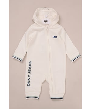 This soft and snug pramsuit from DKNY is crafted for warmth and comfort, ideal for walks and stroller naps. With a cotton-lined hood and gentle rib detailing, it’s designed to keep little ones wrapped up in all-day softness.