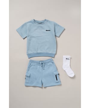 This comfy 3-piece set from Bench includes a short sleeve sweatshirt, matching brushed sweat shorts and soft sports crew socks - designed for easy everyday wear. Made from breathable fabric with stretch ribbed trims and an elasticated waistband for a flexible fit. A versatile outfit choice that blends comfort, movement and style.