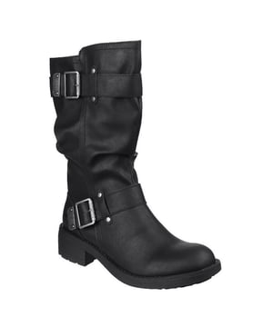 Toller mittelhoher Stiefel. Design mit zwei Riemen und Schnallen. Stylisches Kunstleder-Obermaterial und weiches Textil-Innenfutter.