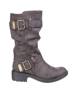 Toller mittelhoher Stiefel. Design mit zwei Riemen und Schnallen. Stylisches Kunstleder-Obermaterial und weiches Textil-Innenfutter.