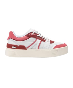 Marke: Lacoste. Obermaterial: Leder, Netzmaterial, Polyester, Wildleder. Futterstoff: Nylon, Recyceltes Polyester. Einlegesohle: Mit Markenzeichen, Recyceltes Polyester. Laufsohle: EVA, Gummi, TPU. Ösen: 5. TPU Ösen. Absatz: Flach. niedrig geschnitten. Design: Kontrast, Logo. Zehenstil: Rund. Zum Schnüren.