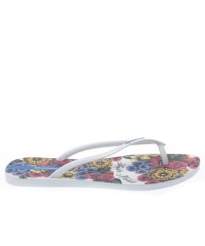 Bovenste: PVC. Buitenzool: Rubber. Vlakke. Ontwerp: Bloemen, Logo, Bedrukt, Tekst. Teenstijl: Amandel. Sluiting: Slip-on.