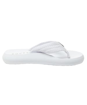 Upper: Fabric, Webbing. Lining: Fabric, Webbing. Insole: EVA. Midsole: EVA (Ethyl Vinyl Acetate). Outsole: EVA. EVA Footbed, Foam Footbed, Lightweight, Platform, Webbing. Flat. Heel Height: 1in. Design: Logo, Plain. Toe Style: Post. Fastening: Slip-on, Web Strap. Soft.