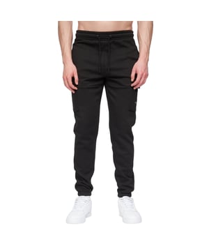 65% Baumwolle, 35% Polyester. Gewebe: angerautes Material. Design: Unifarben, Geprägtes Logo. Bündchen am Knöchel, Metall-Ösen. Taschenart: Zwei Seitentaschen, Zwei Cargotaschen, 2 Taschen hinten, Klappenverschluss. Taille: mit Kordelzug, Elastisch.