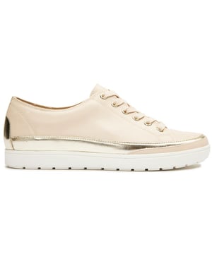 Womens natural Caprice cup sole trainers, manufactured with synthetic and a rubber sole. Featuring: lace tag, cup sole and comfort insole.