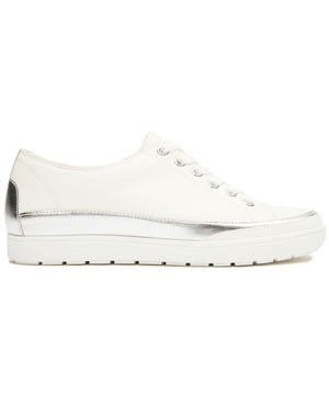 Womens white Caprice cup sole trainers, manufactured with synthetic and a rubber sole. Featuring: lace tag, cup sole and comfort insole.