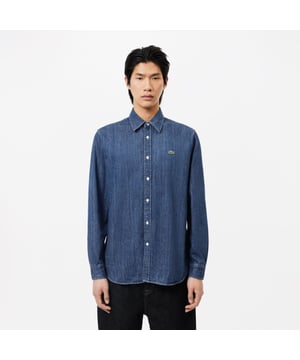 CH0197 Heren Lacoste Regular Fit Organic Cotton Denim Overhemd Regular fit recht model Knooploze Franse kraag Parelmoerknopen Geborduurde krokodil op borst Organic cotton denim Heren Lacoste Regular Fit Organic Cotton Denim Overhemd Regular fit recht model Knooploze Franse kraag Parelmoerknopen Geborduurde krokodil op borst Organic cotton denim