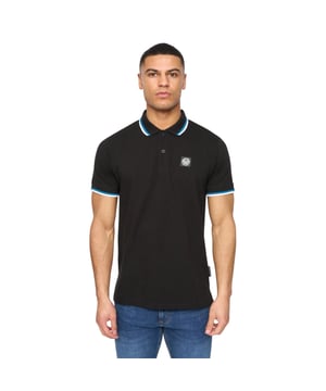100% Cotton. Design: Plain, Rubber Badge. Neckline: Contrast Stripe, Turn Down Collar. Sleeve-Type: Short-Sleeved. Cuff: Striped. 2 Button Placket. Fit: Regular. S: 38 in. M: 40 in. L: 42 in. XL: 44 in. XXL: 46 in.