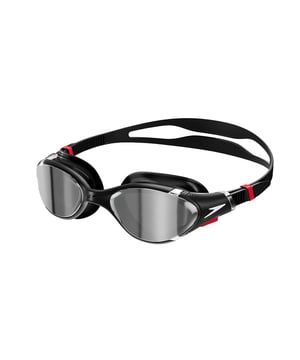 Polycarbonate Lens. Design: Grooved, Logo. Biofuse, Low-Profile Strap, Push Button, Traction Gears. Sun Rating: UV 400. Anti-Fog, Flexible, Increased Peripheral Vision, Low Profile, Silicone Head Strap, Soft Seal Frame, Sturdy Inner Frame. Chrome Mirror Lens.