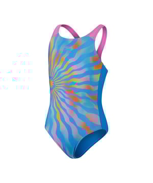 82% polyester, 18% elastaan. Ontwerp: Digitale druk, Zonnestralen. Halslijn: Halfhoge Hals. Bevestiging: Trek aan de achterkant. Stoftechnologie: Creora Highclo. Voering vooraan.