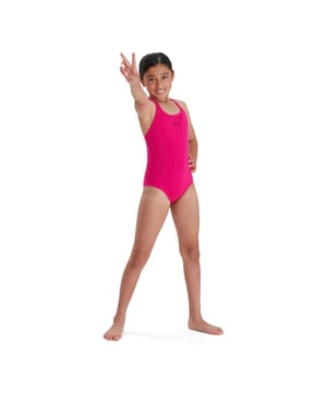 53% Recycled Polyester, 47% PBT. Fabric: Eco Endurance+. Design: Logo. Fastening: Pull-On. Neckline: Scoop. Chlorine Resistant, Strap Seams. Fabric Technology: Durable, Quick Dry. Gusseted.