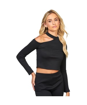 96% Polyester, 4% Elastan. Gewebe: gerippt. Design: Unifarben. Schulterausschnitt, Metallspitze. Rundhalsausschnitt. Langärmlig. 32 DE: 76,2 cm.