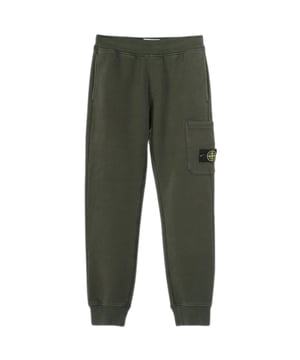 Stone Island groene joggingbroek, 100% katoen, elastische taille en beenuiteinden, klein merklogo aan de zijkanten, 3 zakken, groene broek, gymkleding