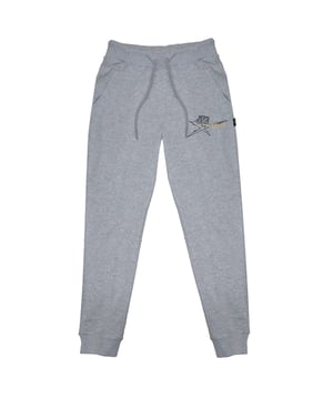 Graue Plein Sport-Jogginghose, 86 % Baumwolle, 14 % Polyester, elastische Taille und Beinabschlüsse, kleines Plein-Logo an den Seiten, Kordelzugbänder, graue Hose, Sportbekleidung