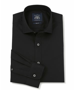 We've added a hint of stretch to this men's slim fit cotton shirt to allow better ease of movement and all-day comfort - whether you're at a wedding or an important business event. You'll find our usual curl-resistant collar, plus single cuffs and back darts.