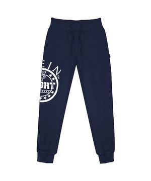 Pantalones de chándal Plein Sport azul marino, 86% algodón, 14% poliéster, cintura y extremos elásticos en las piernas, marca Plein grande en los costados, cordones, parte inferior azul marino, ropa de gimnasio