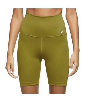 Nike Green Activewear, Shorts, Nike One Shorts, Tight Fit, High Rise, 7 Inch Length, Hidden pocket at back of waistband, 79% Polyester, 21% Elastane, Dri-Fit Technology, Small Nike Swoosh