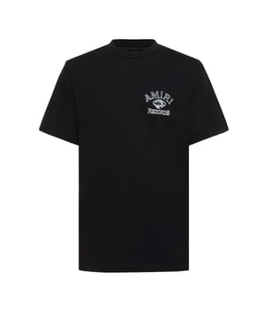 Amiri Short Sleeved Black T-Shirt, Logo Design On Front Of Tee, Regular Fit, 100% Cotton, Made in Italy, Amiri Visible Branding, Black Tee, Design On Back