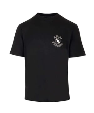 Amiri Short Sleeved Black T-Shirt, Logo Design On Front Of Tee, Regular Fit, 100% Cotton, Made in USA, Amiri Visible Branding, Black Tee, Design On Back