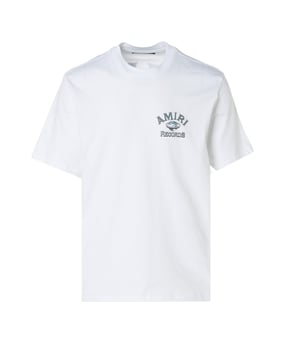 Amiri Short Sleeved White T-Shirt, Logo Design On Front Of Tee, Regular Fit, 100% Cotton, Made in Italy, Amiri Visible Branding, White Tee, Design On Back