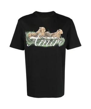 Amiri Short Sleeved Black T-Shirt, Logo Design On Front Of Tee, Regular Fit, 100% Cotton, Made in Italy, Amiri Visible Branding, Black Tee