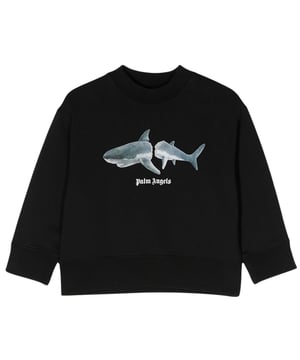 Sudadera Palm Angels Negra, 100% Algodón, Logo en el Pecho, Regular Fit, Manga Larga, Diseño Tiburón, Hecho en Portugal