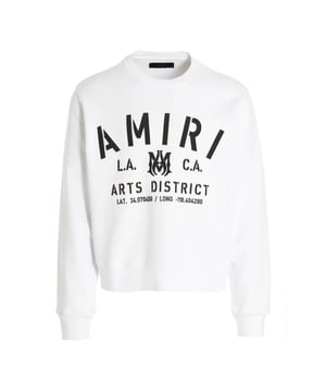 Amiri Brand Logo White Sweatshirt, 100% Cotton, Logo On Chest, Made In USA, Crew Neck, Long Sleeves, Large Logo Across Chest, Brand Logo, Elasticated Neck, Sleeve Ends and Bottom