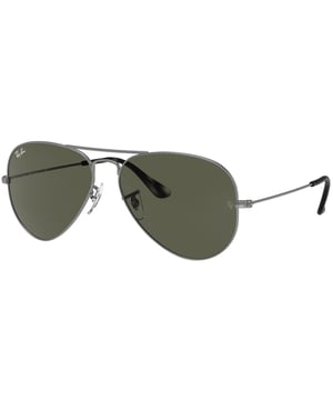 Brandneue graue Ray-Ban-Sonnenbrille, Brillenglasbreite = 62 mm, Nasenstegbreite = 14 mm, Bügellänge = 135 mm, Sonnenbrille, Sonnenbrillenetui, Reinigungstuch und Pflegehinweise im Lieferumfang enthalten, 100 % Schutz vor UVA- und UVB-Sonnenlicht und entspricht der britischen Norm EN 1836:2005, graue Sonnenbrille, 100 % Metall