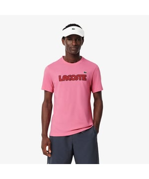 Heren Lacoste Ultra Dry Katoenen Logo Sport T-shirt in Roze\nKorte Mouw\nRonde Hals\nKatoen