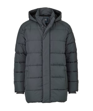 In a puffer jacket shape, this dark grey coat has been made from recycled fabrics including the padding. The snorkel neckline will help keep out chilly breezes, while ribbed cuffs offer extra coverage. There's cosy micro fleece lining and zipped pockets to keep your essentials safe. Tunnel quilted showerproof 100% ocean recycled polyester outer. Eco friendly down-like 350g wadding for good insulation. Lined in 100% grey polyester microfleece. Detachable hood. Ribs at cuff to stop draughts. Two zipped welt pockets on the outside. Chunky front zip covered by a flap for extra protection. 2 large internal pockets with poppers and one extra chest pocket with popper. Centre back length on a size Medium is 82cm. Designed to be worn over layers when it is cold, size down if you don't want it too loose. Wide loop stitch to outside back of neck for hanging. Can be dry cleaned. Presented in fully recyclable packaging.