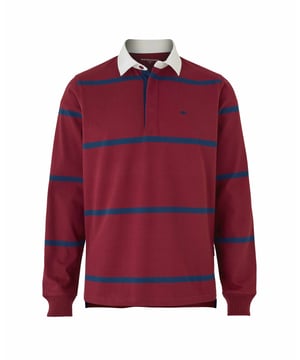 The rugby shirt is big news right now and we have quite the selection. Made from a soft and wonderfully weighty cotton fabric, this one is a timeless design that’ll bring a preppy feel to your everyday looks. Suitable for casual office days and weekend plans, it features a denim twill two-piece collar, bold stripes and contrast detailing under the placket. Contrast white cotton twill two piece collar . Heavy weight stripe 100% cotton jersey. Contrast inside hidden button placket. Contrast embroidery on chest. Side slits. Cuffed long sleeves. Regular fit. Machine washable at 40°C. Presented in fully recyclable packaging.