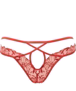 Shell: Base: 100% Polyamide Embroidery: 100% Polyester Body Lining: 100% Polyamide Gusset Lining: 100% Cotton Floral embroidery
Wetlook finish 
Racy cross over and cutaway effect
Sheer front and revealing rear