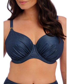 Fantasie Paros Coast Full Cup Bikini Top. Underwired swimwear top with gathered cups, concealed side sling, powernet lined wings for support and anchorage and full coverage cups. Product is hand wash only.