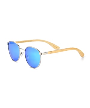 Frame: Silver Metal ;  Arm: Bambo Wood; Earpiece: Bamboo Wood; Lens: Blue Multi-Layer Triacetate Cellulose (TAC); Mirrored Lens: No; Gradient Lens: No; Polarization: Optical Quality; UV Protection: 100% UVA/UVB; Hinge: Spring Loaded Stainless Steel; Adjustable Nosepads: Yes; Lens Width: 52mm; Temple Length: 155mm; Bridge Width: 20mm.