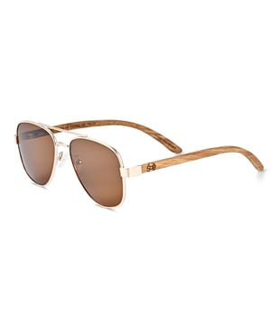 Frame: Rose Gold Metal ;  Arm: Zebra Wood; Earpiece: Zebra Wood; Lens: Brown Multi-Layer Triacetate Cellulose (TAC); Mirrored Lens: No; Gradient Lens: No; Polarization: Optical Quality; UV Protection: 100% UVA/UVB; Hinge: Spring Loaded Stainless Steel; Adjustable Nosepads: Yes; Lens Width: 55mm; Temple Length: 152mm; Bridge Width: 20mm.