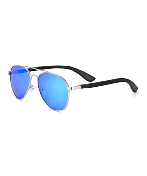 Frame: Silver Metal ;  Arm: Dark Brown Wood; Earpiece: Dark Brown Wood; Lens: Blue Multi-Layer Triacetate Cellulose (TAC); Mirrored Lens: No; Gradient Lens: No; Polarization: Optical Quality; UV Protection: 100% UVA/UVB; Hinge: Spring Loaded Stainless Steel; Adjustable Nosepads: Yes; Lens Width: 60mm; Temple Length: 148mm; Bridge Width: 20mm.