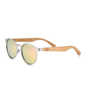 Frame: Silver Metal ;  Arm:Bamboo Wood; Earpiece: Bamboo Wood; Lens: Pink/Green Multi-Layer Triacetate Cellulose (TAC); Mirrored Lens: No; Gradient Lens: No; Polarization: Optical Quality; UV Protection: 100% UVA/UVB; Hinge: Spring Loaded Stainless Steel; Adjustable Nosepads: Yes; Lens Width: 60mm; Temple Length: 148mm; Bridge Width: 20mm.