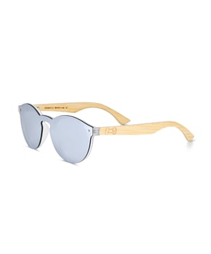 Frame: Silver Polycarbonate ;  Arm: Bamboo Wood; Earpiece: Bamboo Wood; Lens:Silver Multi-Layer Triacetate Cellulose (TAC); Mirrored Lens: No; Gradient Lens: No; Polarization: Optical Quality; UV Protection: 100% UVA/UVB; Hinge: Spring Loaded Stainless Steel; Adjustable Nosepads: Yes; Lens Width: 49mm; Temple Length: 145mm; Bridge Width: 21mm.