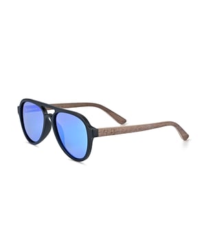 Frame: Black Polycarbonate ;  Arm: Black Walnut Wood; Earpiece: Black Walnut Wood; Lens: Ice Blue Multi-Layer Triacetate Cellulose (TAC); Mirrored Lens: No; Gradient Lens: No; Polarization: Optical Quality; UV Protection: 100% UVA/UVB; Hinge: Spring Loaded Stainless Steel; Adjustable Nosepads: Yes; Lens Width: 52mm; Temple Length: 144mm; Bridge Width: 19mm.